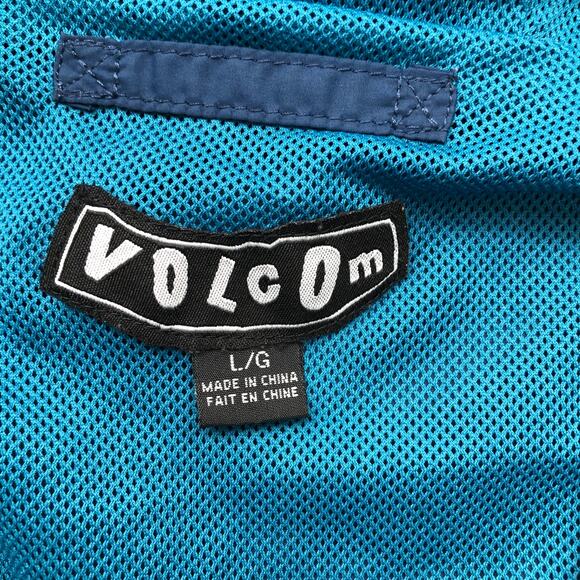 Volcom Mesh Lined Windbreaker Jacket Hoodie Mens Large Full Zip Teal Blue White - Picture 3 of 13